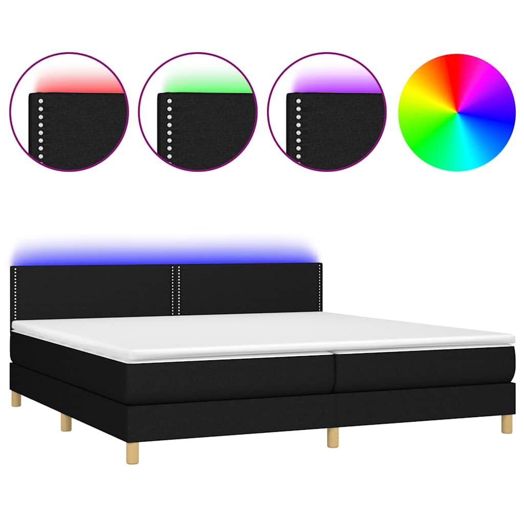 Letto a Molle Materasso e LED Nero 200x200cm in Tessuto