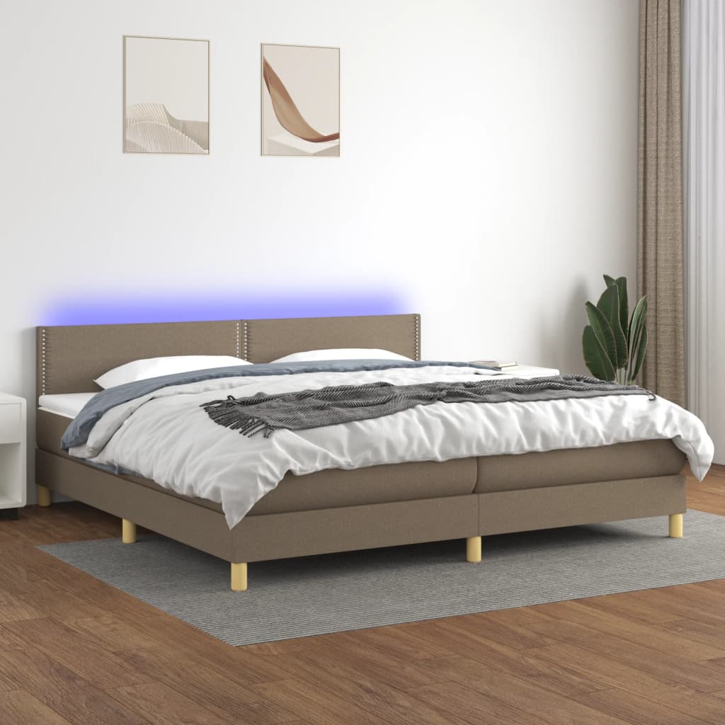 Letto a Molle Materasso e LED tortora 200x200cm in Tessuto - homemem39