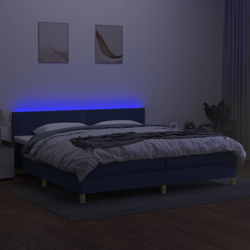 Letto a Molle Materasso e LED Blu 200x200cm in Tessuto - homemem39