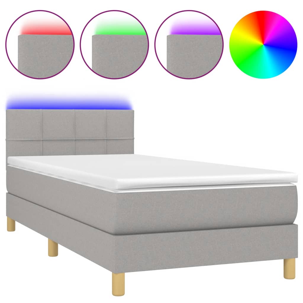 Letto a Molle Materasso e LED Grigio Chiaro 80x200 cm Tessuto - homemem39