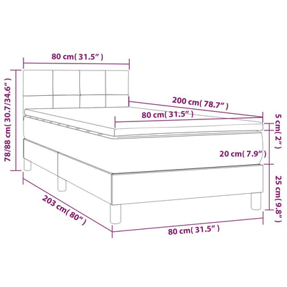 Letto a Molle con Materasso e LED Tortora 80x200 cm in Tessuto - homemem39