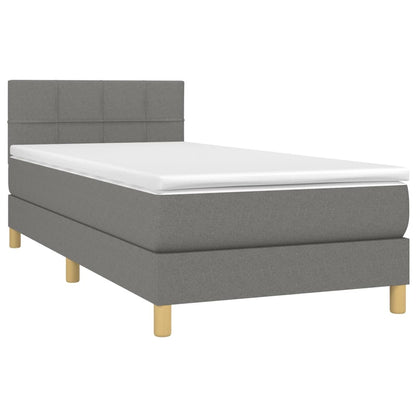 Letto a Molle Materasso e LED Grigio Scuro 90x200 cm in Tessuto