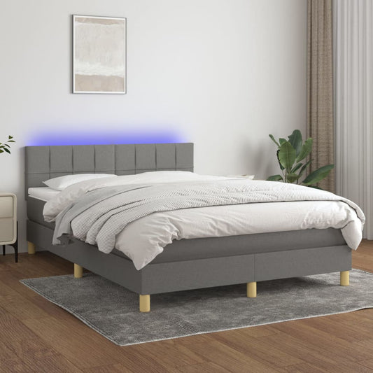 Letto a Molle Materasso e LED Grigio Scuro 140x190cm in Tessuto | homemem39