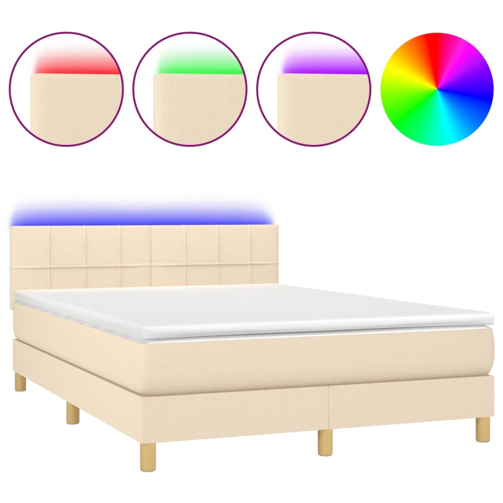 Letto a Molle con Materasso e LED Crema 140x190 cm in Tessuto | homemem39