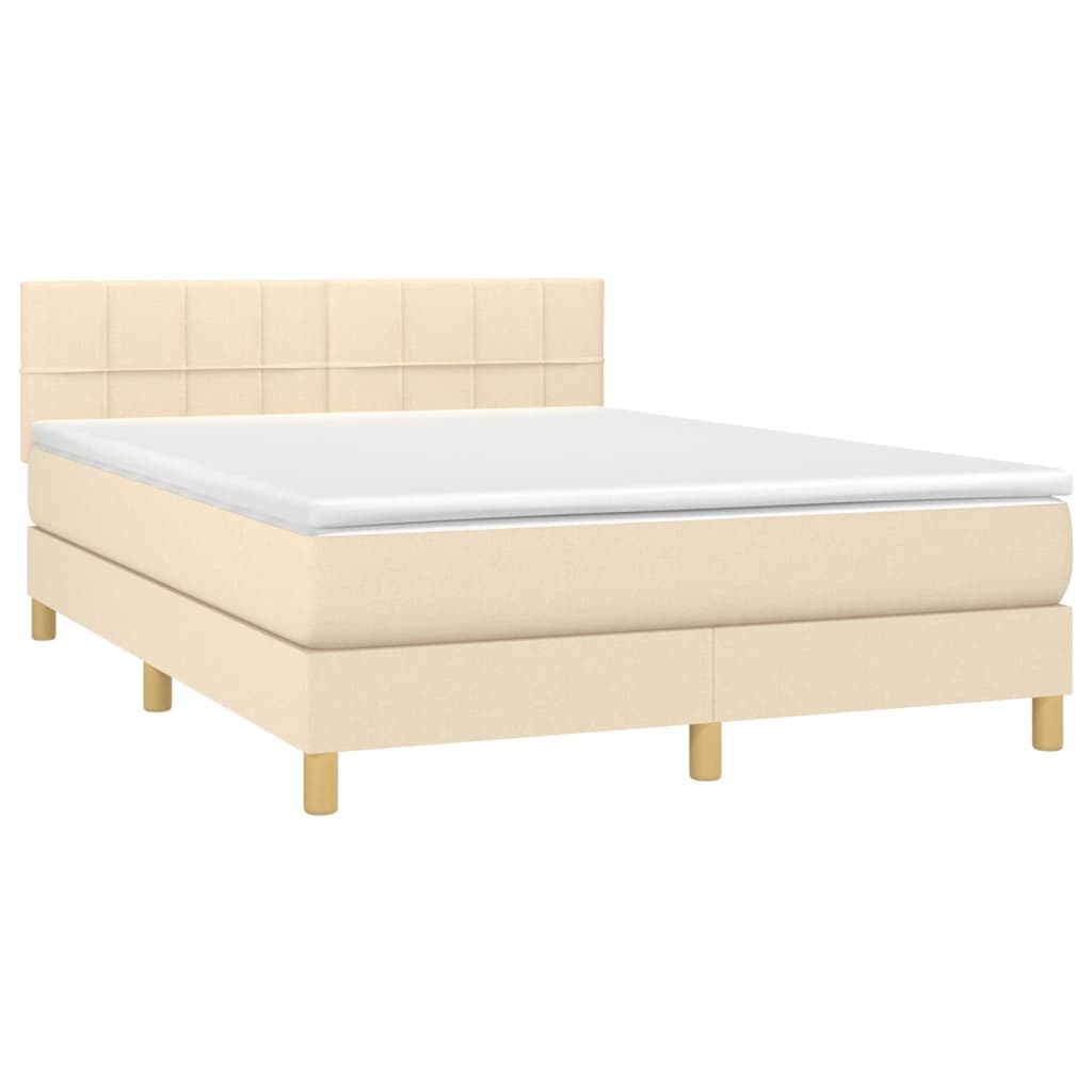 Letto a Molle con Materasso e LED Crema 140x200 cm in Tessuto - homemem39