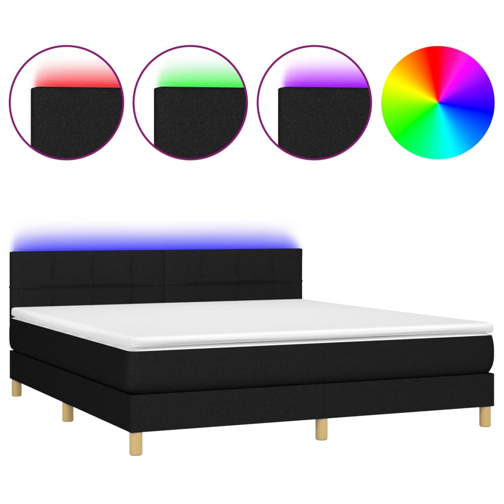 Letto a Molle con Materasso e LED Nero 160x200 cm in Tessuto | homemem39