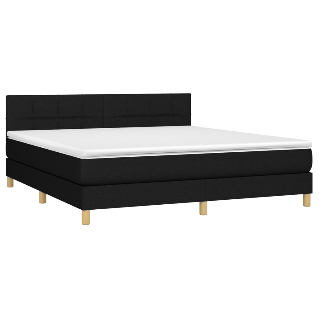 Letto a Molle con Materasso e LED Nero 160x200 cm in Tessuto | homemem39