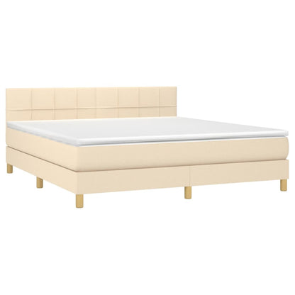 Letto a Molle con Materasso e LED Crema 160x200 cm in Tessuto - homemem39