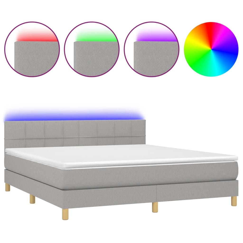 Letto a Molle Materasso e LED Grigio Chiaro 180x200 cm Tessuto - homemem39