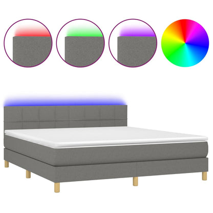 Letto a Molle Materasso e LED Grigio Scuro 180x200cm in Tessuto - homemem39
