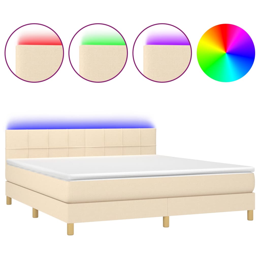Letto a Molle con Materasso e LED Crema 180x200 cm in Tessuto