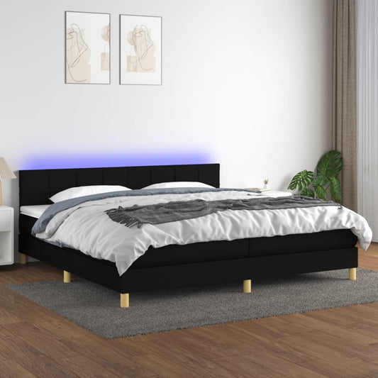 Letto a Molle Materasso e LED Nero 200x200cm in Tessuto - homemem39