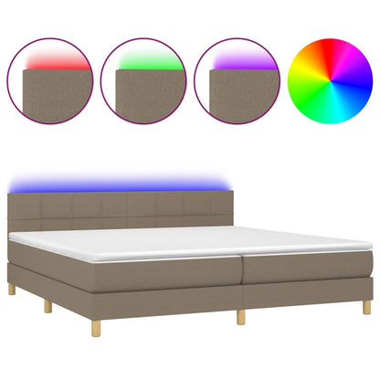 Letto a Molle Materasso e LED tortora 200x200cm in Tessuto - homemem39
