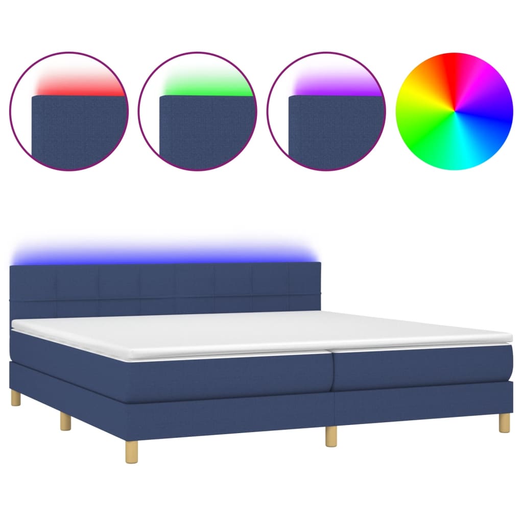 Letto a Molle Materasso e LED Blu 200x200cm in Tessuto - homemem39