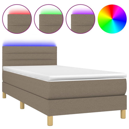 Letto a Molle con Materasso e LED Tortora 80x200 cm in Tessuto - homemem39