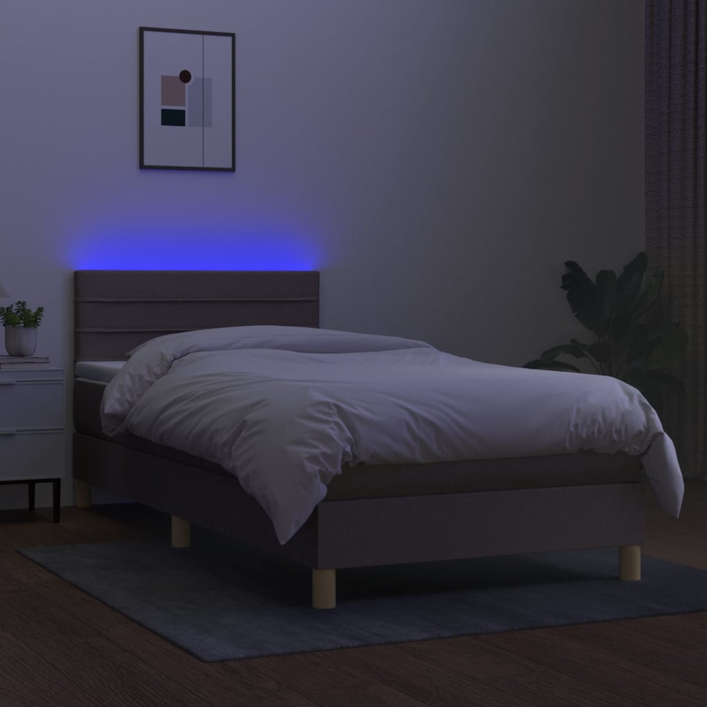 Letto a Molle con Materasso e LED Tortora 80x200 cm in Tessuto - homemem39