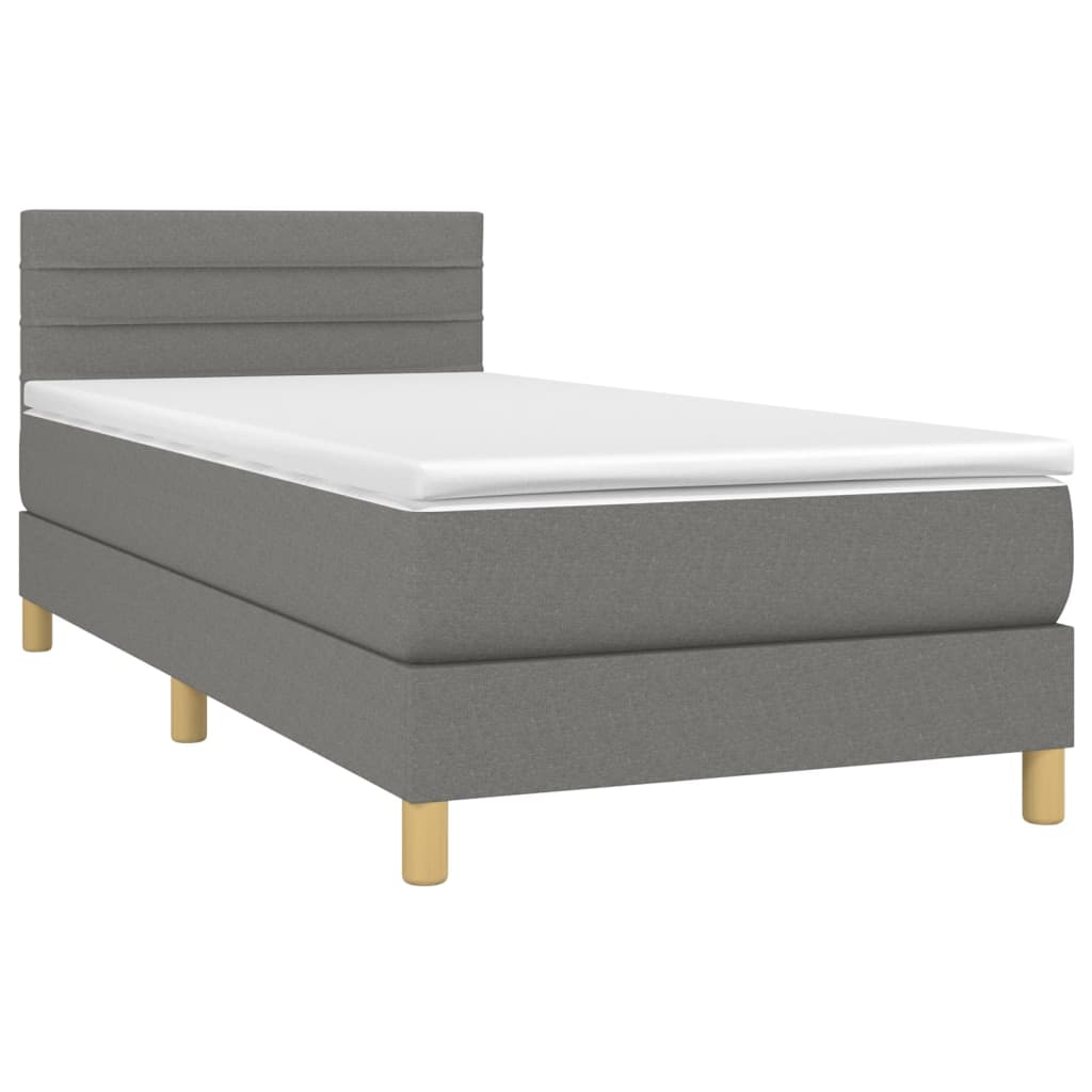 Letto a Molle Materasso e LED Grigio Scuro 90x190 cm in Tessuto - homemem39