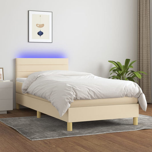 Letto a Molle con Materasso e LED Crema 90x190 cm in Tessuto | homemem39