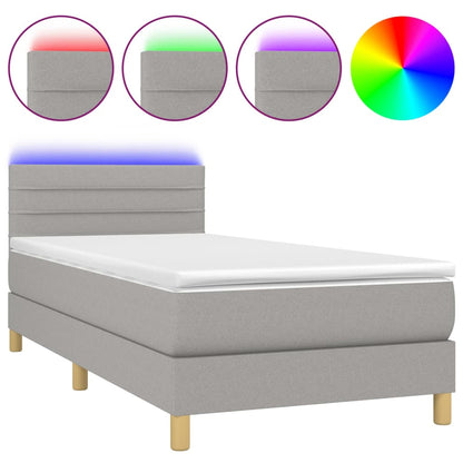 Letto a Molle Materasso e LED Grigio Chiaro 90x200 cm Tessuto