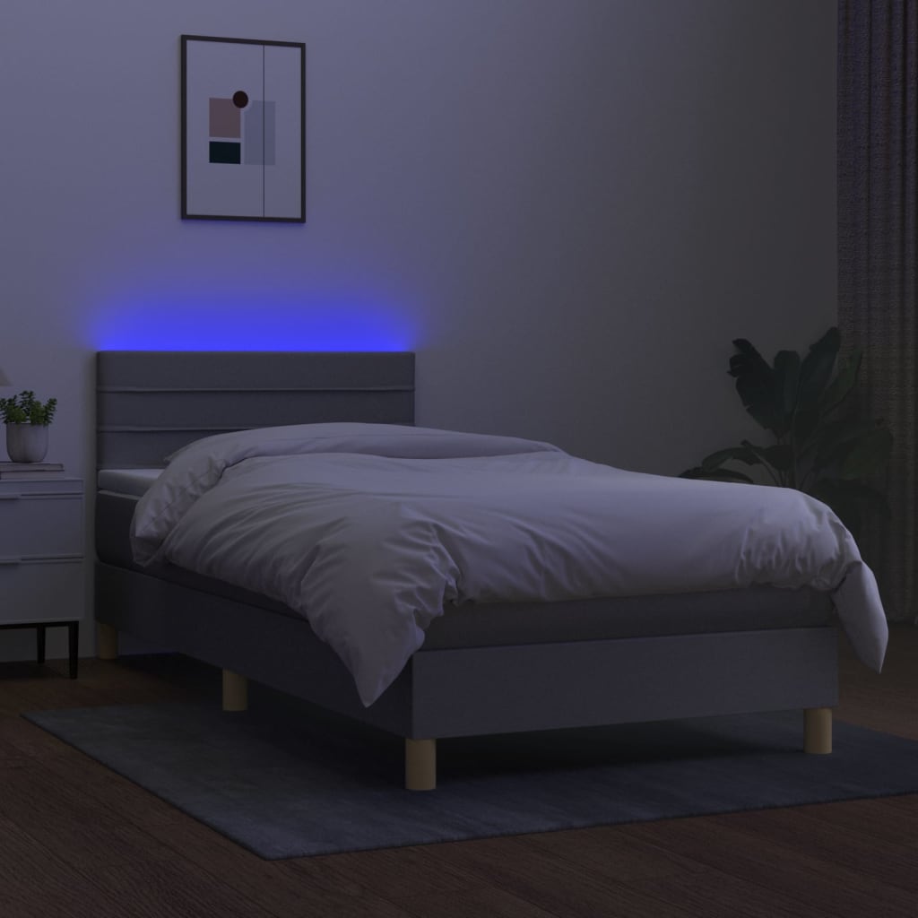 Letto a Molle Materasso e LED Grigio Chiaro 100x200 cm Tessuto - homemem39