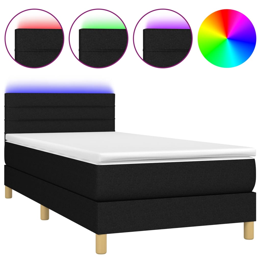 Letto a Molle con Materasso e LED Nero 100x200 cm in Tessuto - homemem39