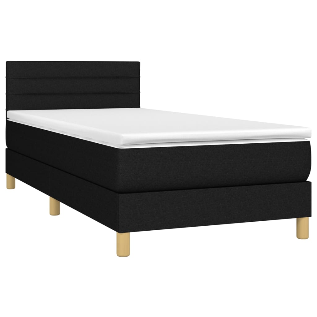 Letto a Molle con Materasso e LED Nero 100x200 cm in Tessuto - homemem39