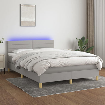 Letto a Molle Materasso e LED Grigio Chiaro 140x190 cm Tessuto | homemem39