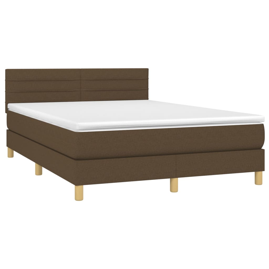 Letto a Molle Materasso e LED MarroneScuro 140x190cm in Tessuto | homemem39