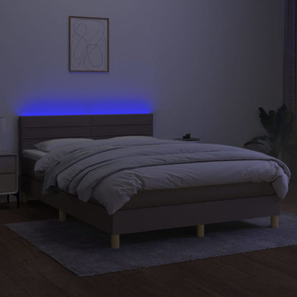 Letto a Molle con Materasso e LED Tortora 140x190 cm in Tessuto