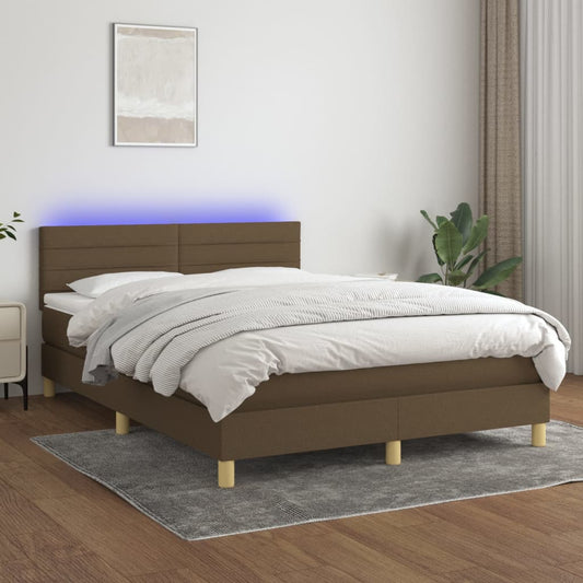 Letto a Molle Materasso e LED Marrone Scuro 140x200 cm Tessuto - homemem39
