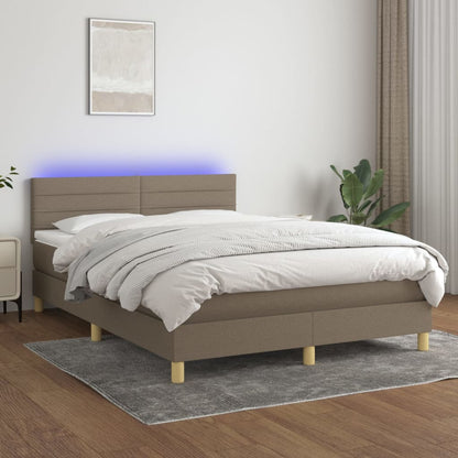 Spring bed with dove gray mattress and LED 140x200 cm in fabric