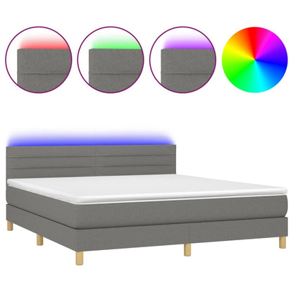 Letto a Molle Materasso e LED Grigio Scuro 160x200cm in Tessuto