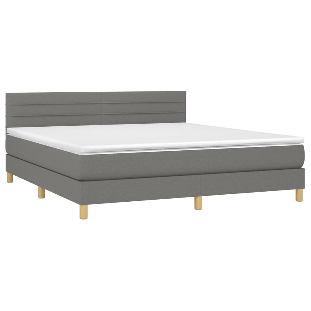 Letto a Molle Materasso e LED Grigio Scuro 160x200cm in Tessuto