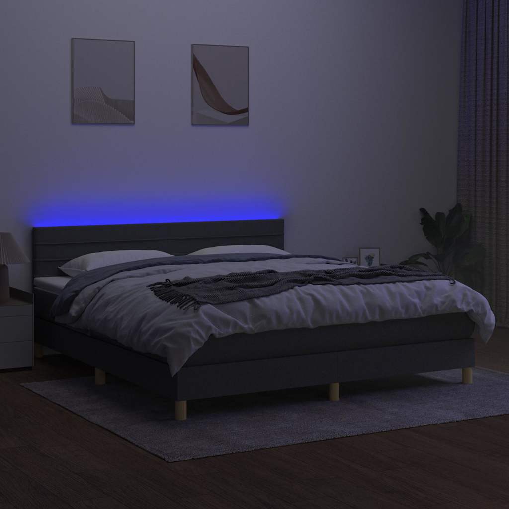Letto a Molle Materasso e LED Grigio Scuro 160x200cm in Tessuto