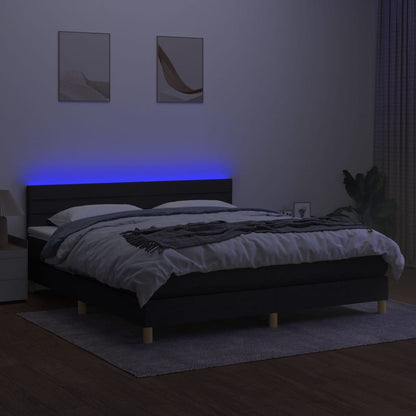 Letto a Molle con Materasso e LED Nero 160x200 cm in Tessuto