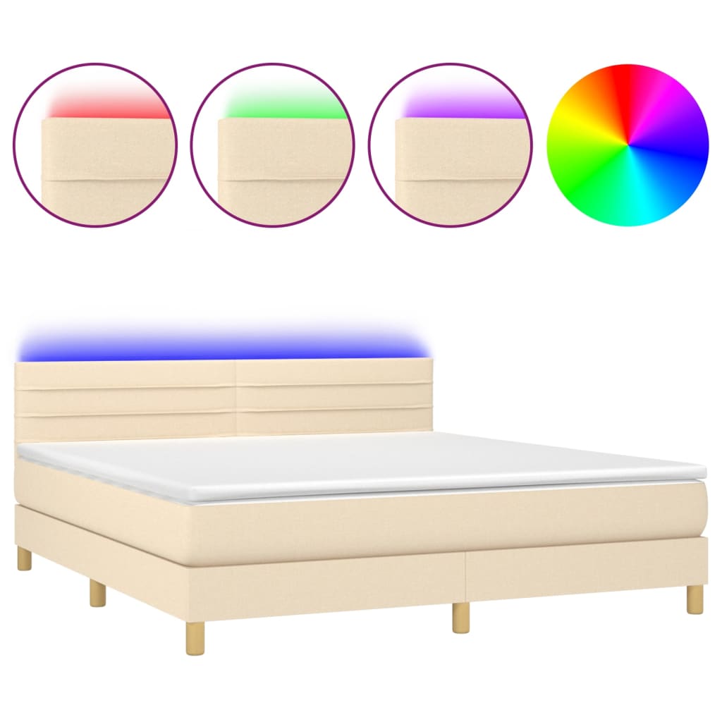 Letto a Molle con Materasso e LED Crema 160x200 cm in Tessuto | homemem39
