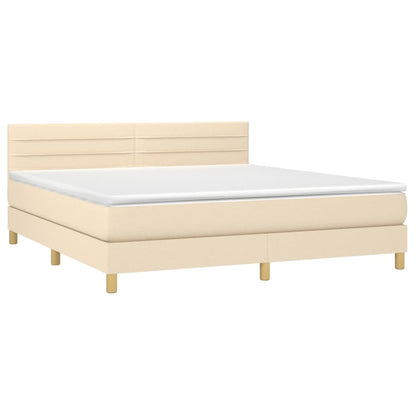 Letto a Molle con Materasso e LED Crema 160x200 cm in Tessuto | homemem39