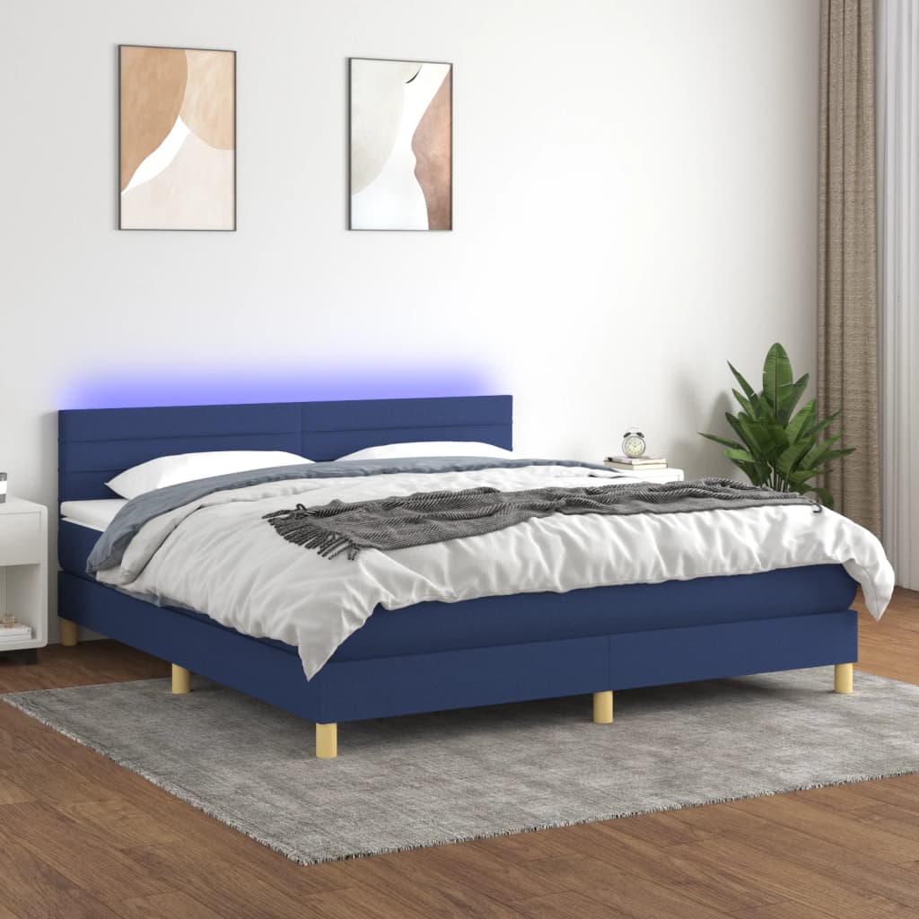Letto a Molle con Materasso e LED Blu 160x200 cm in Tessuto - homemem39