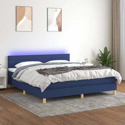 Letto a Molle con Materasso e LED Blu 160x200 cm in Tessuto - homemem39