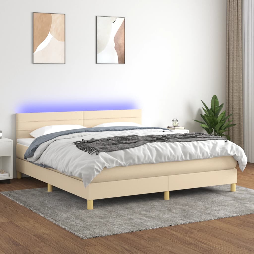 Letto a Molle con Materasso e LED Crema 180x200 cm in Tessuto - homemem39