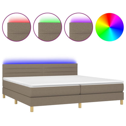 Letto a Molle Materasso e LED tortora 200x200cm in Tessuto - homemem39