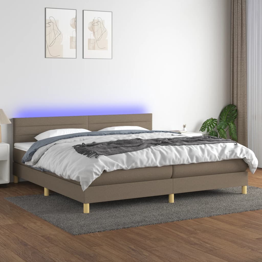 Letto a Molle Materasso e LED tortora 200x200cm in Tessuto - homemem39