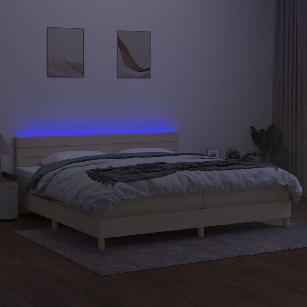 Letto a Molle Materasso e LED bianco 200x200cm in Tessuto - homemem39