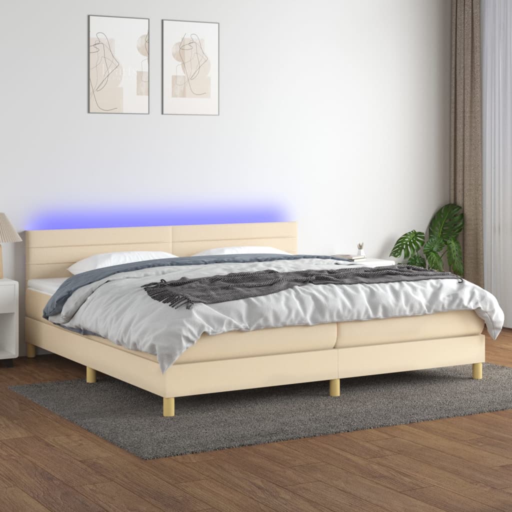 Letto a Molle Materasso e LED bianco 200x200cm in Tessuto - homemem39