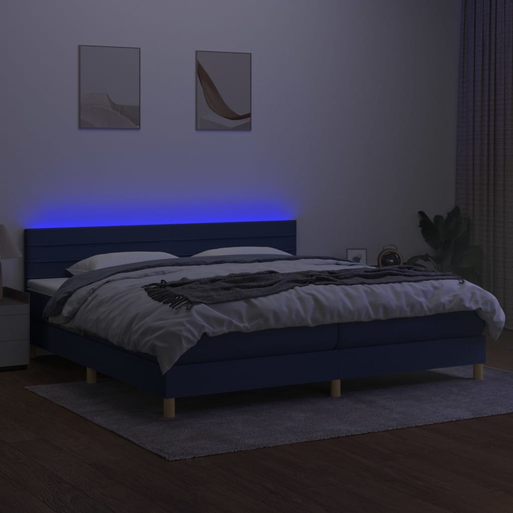 Letto a Molle Materasso e LED Blu 200x200cm in Tessuto - homemem39