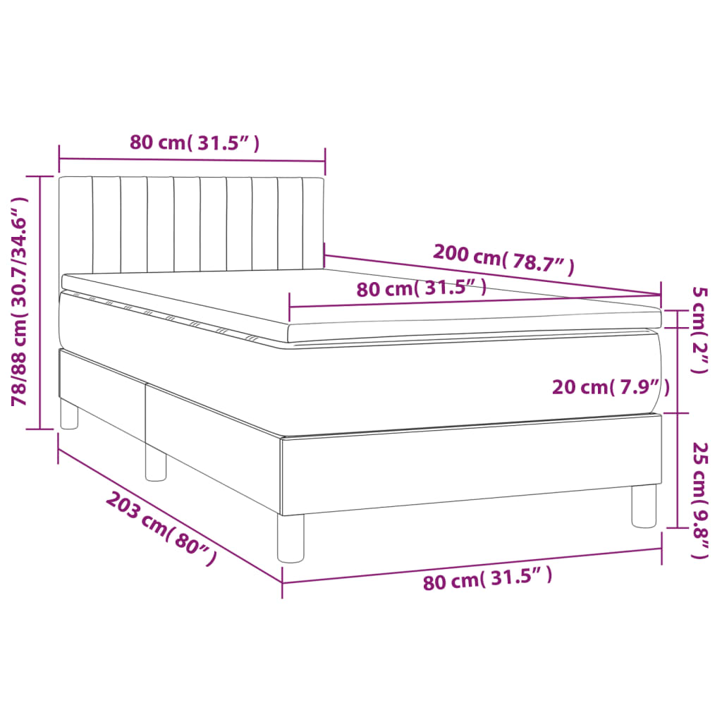 Letto a Molle Materasso e LED Marrone Scuro 80x200cm in Tessuto