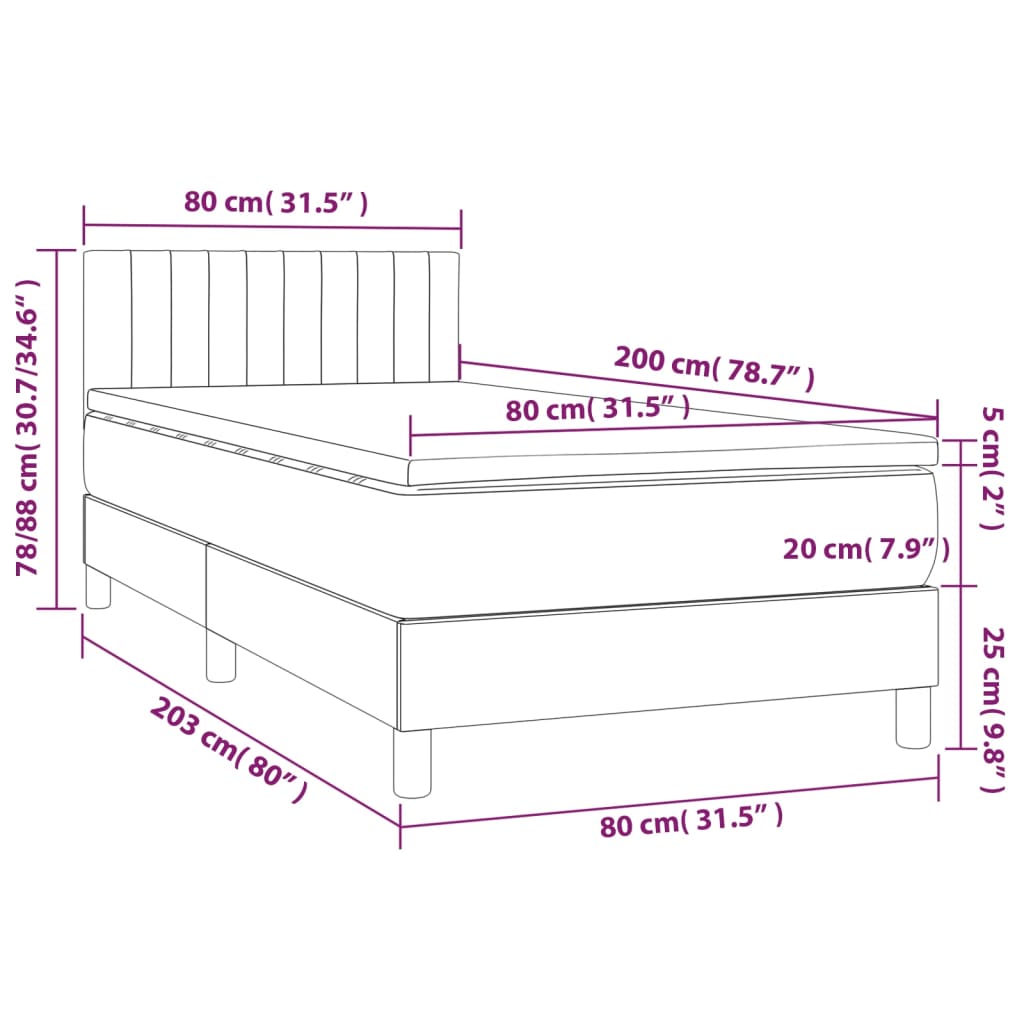 Letto a Molle con Materasso e LED Tortora 80x200 cm in Tessuto - homemem39