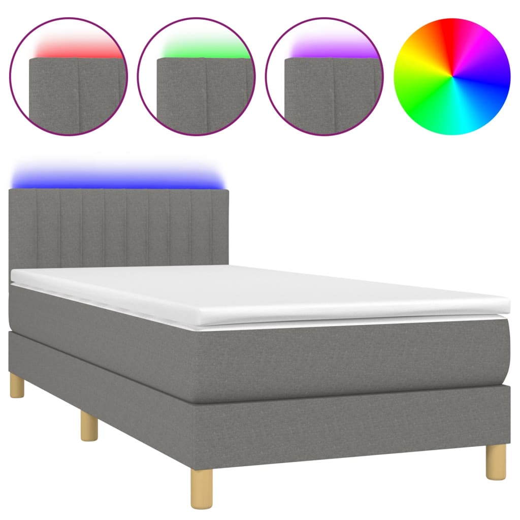 Letto a Molle Materasso e LED Grigio Scuro 90x190 cm in Tessuto - homemem39