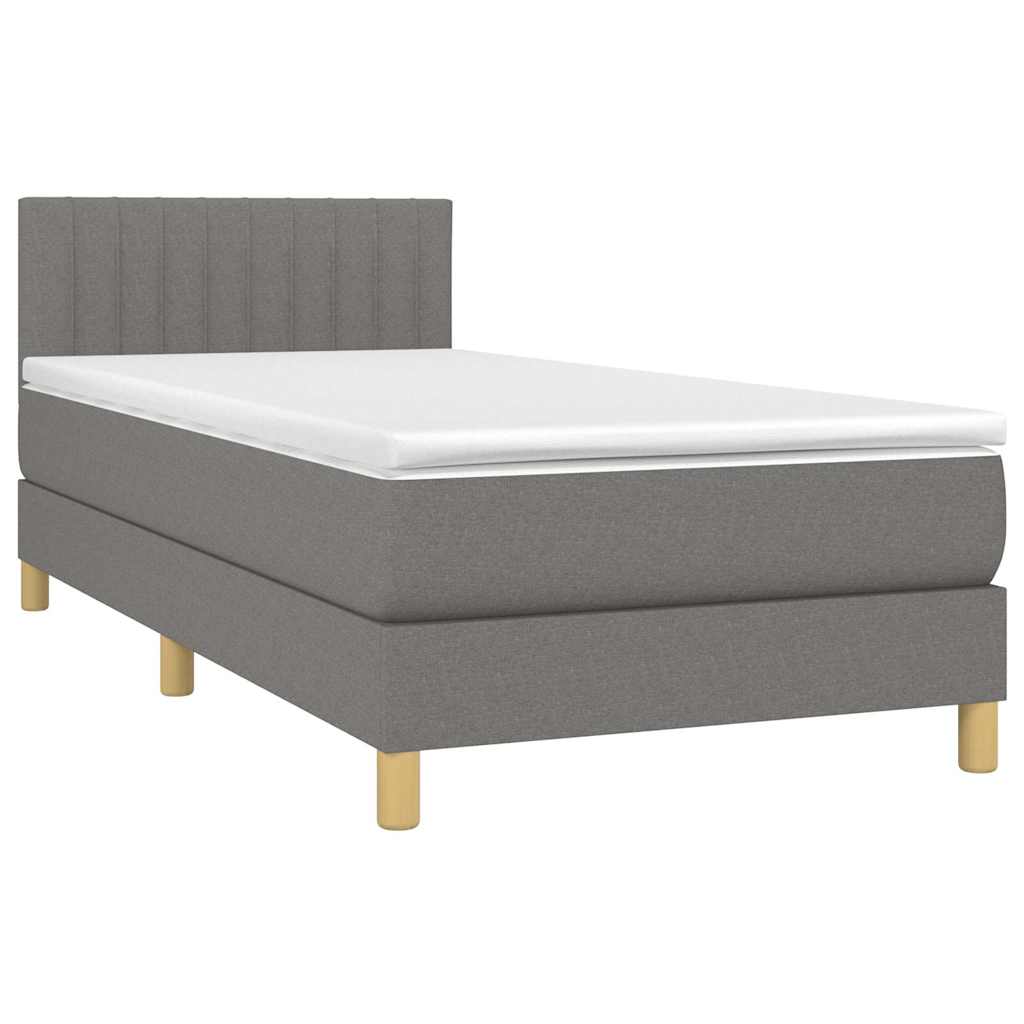 Letto a Molle Materasso e LED Grigio Scuro 90x190 cm in Tessuto