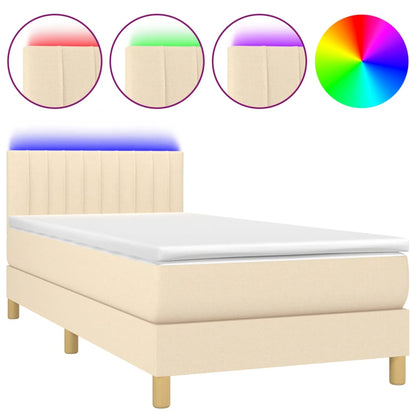 Letto a Molle con Materasso e LED Crema 90x190 cm in Tessuto - homemem39